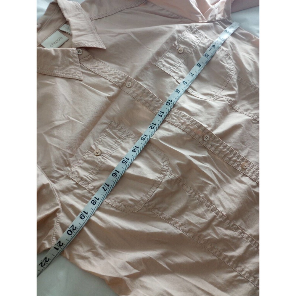 Chicos 2 Button Up Blouse Collared Shirt Long Tunic Pockets Front L Blush Tan - Picture 4 of 8